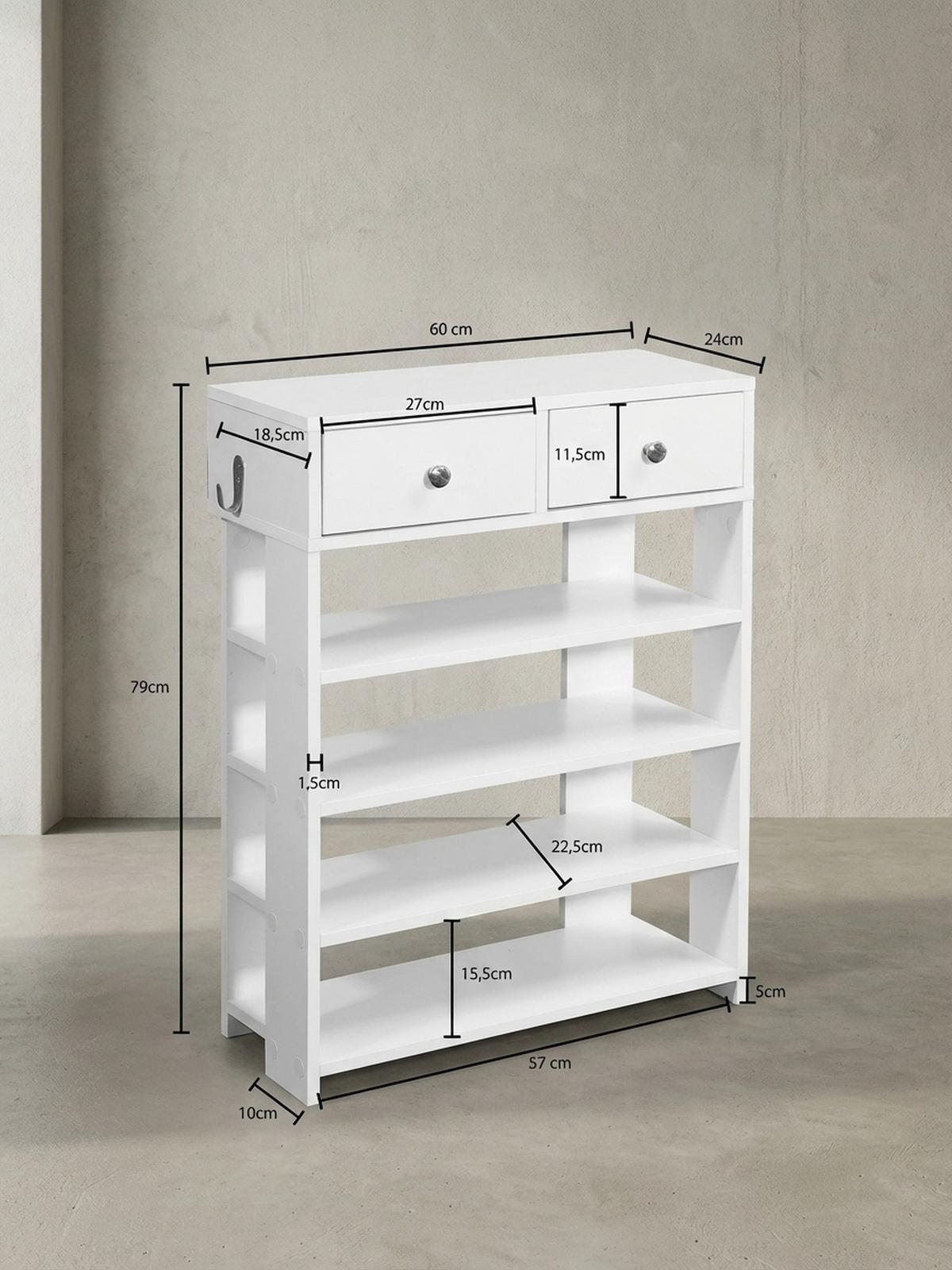 SCHUHREGAL – Weiß, Platz für 8–12 Paar Schuhe, mit Schubladen - Weiß, Holz/Metall (60/79/24cm) - KADIMA DESIGN