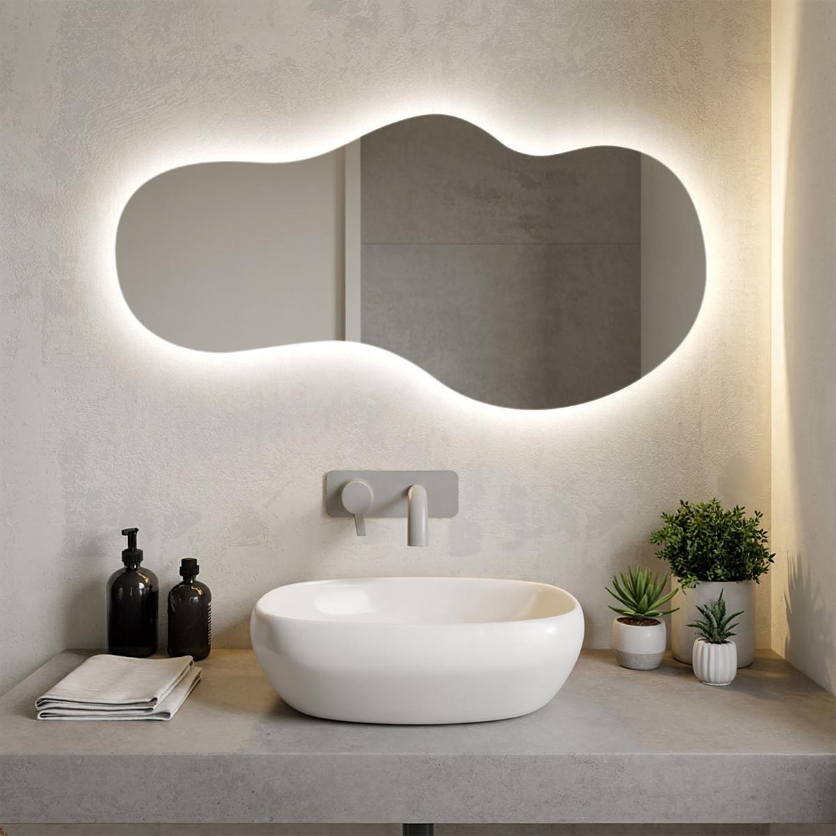 LED WANDSPIEGEL 40x80 cm asymmetrisch 3000K - Gelb, Glas (40/80/0.4cm) - TULUP