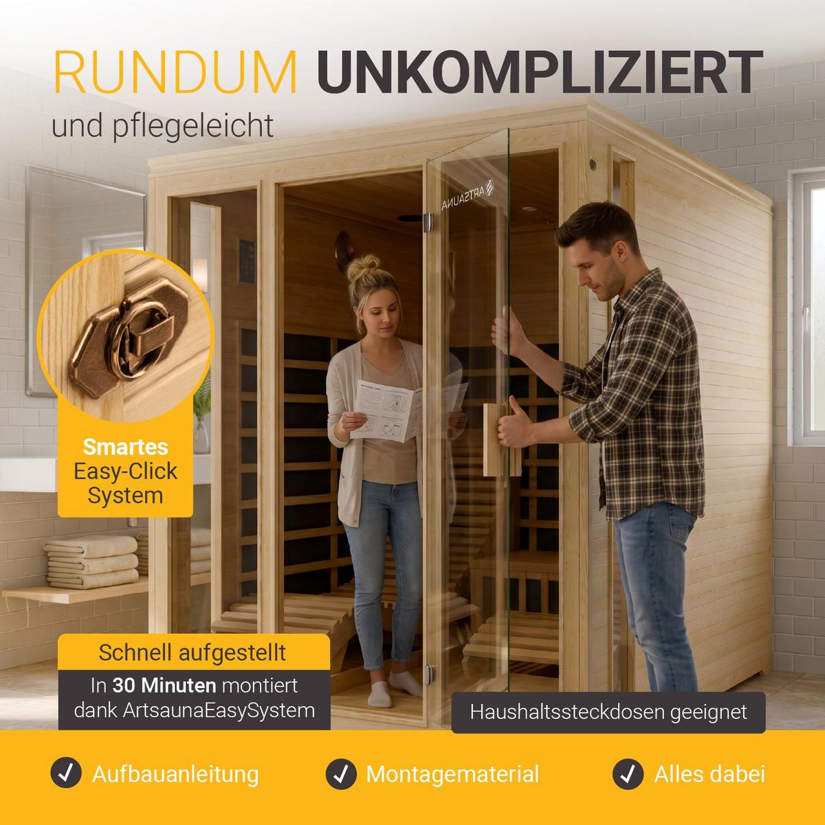 INFRAROTKABINE Billund mit Dual-Heizsystem & Hemlockholz - Naturfarben, Holz (170/190/190cm) - Artsauna