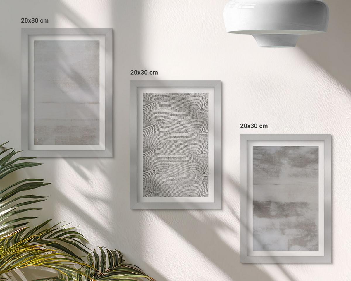 BILDER SET 3er Set - 20x30 cm Silberner Rahmen - Moderne minimalistische Texturen - Silberfarben, Kunststoff (20/30cm) - TULUP