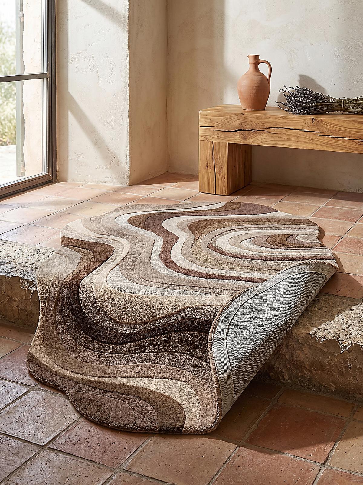WOLLTEPPICH handgetuftet EFFRA, Wellen-Swirl, Natur, 140 x 200 cm - Beige, Textil (140/200cm) - KADIMA DESIGN