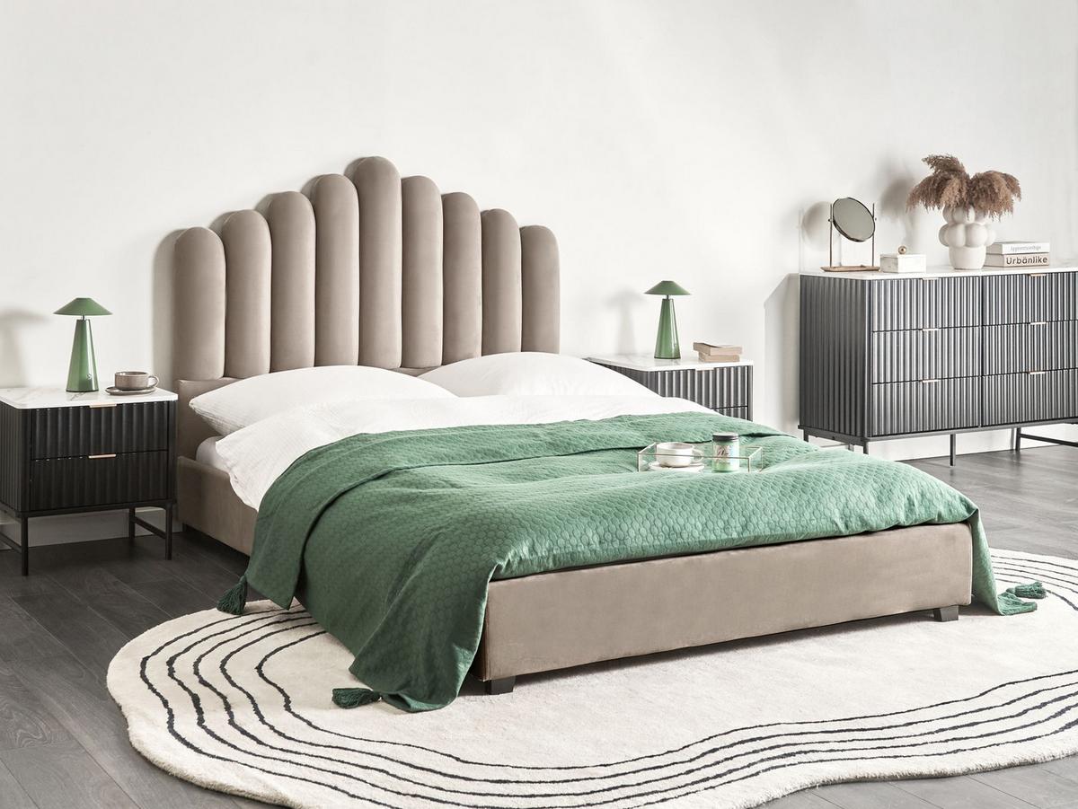 BETT mit Lattenrost 140/200 cm Taupe Vincennes - Taupe/Schwarz, Textil (140/200cm) - Beliani