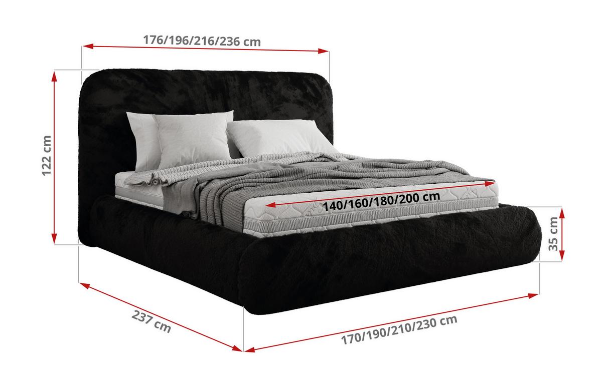 POLSTERBETT BENEA CLASSIC 140/200 - Schwarz Plüsch - Multipocket-Matratze - Schwarz, Textil (140/200cm) - MKS