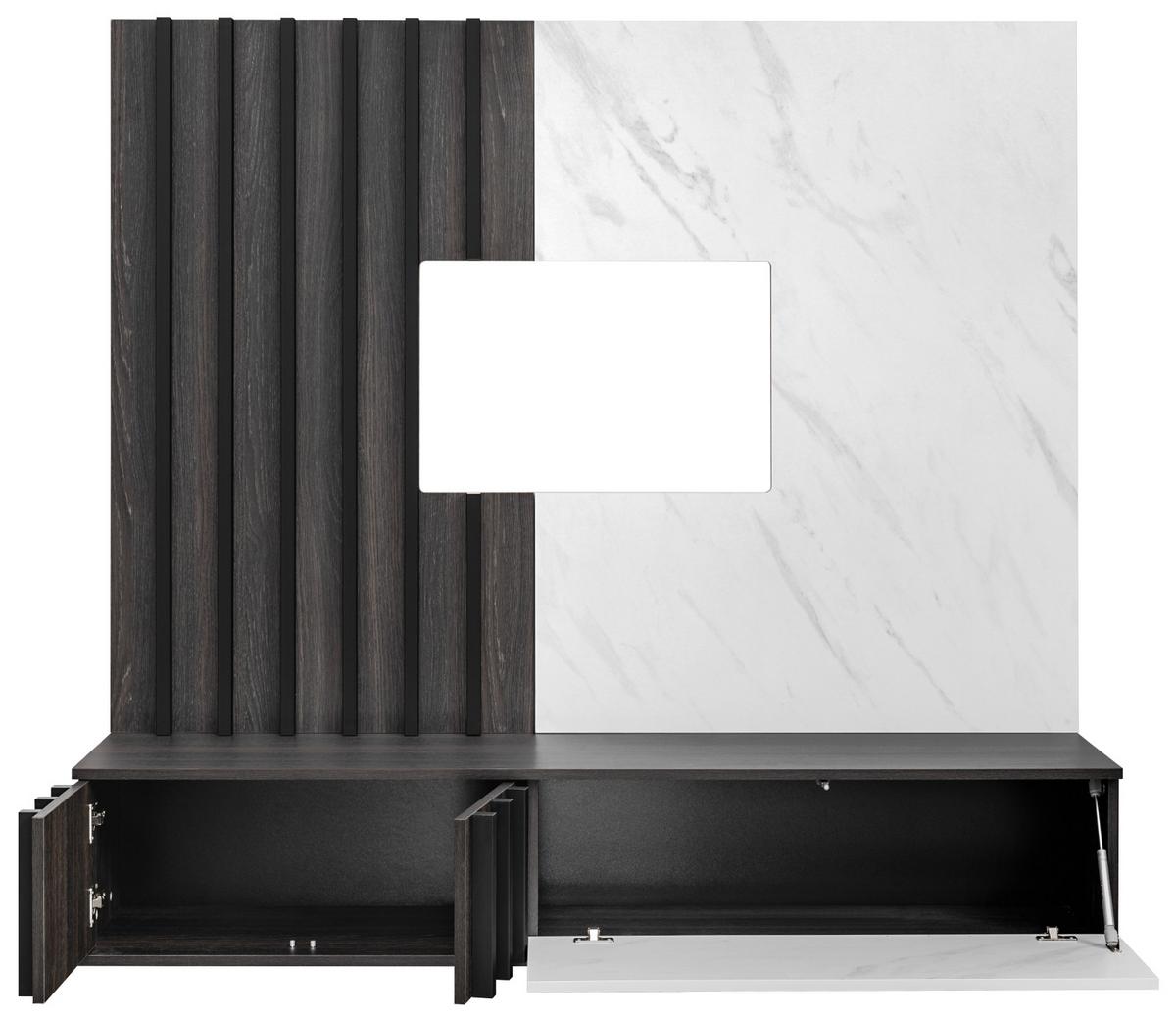 TV-LOWBOARD Graphit Eiche, Marmor weiß 160 cm hängend, TV Unterschrank Set mit Wandpaneel - Graphitfarben/Weiß, Holzwerkstoff (160/148/35cm) - Inn.Furn
