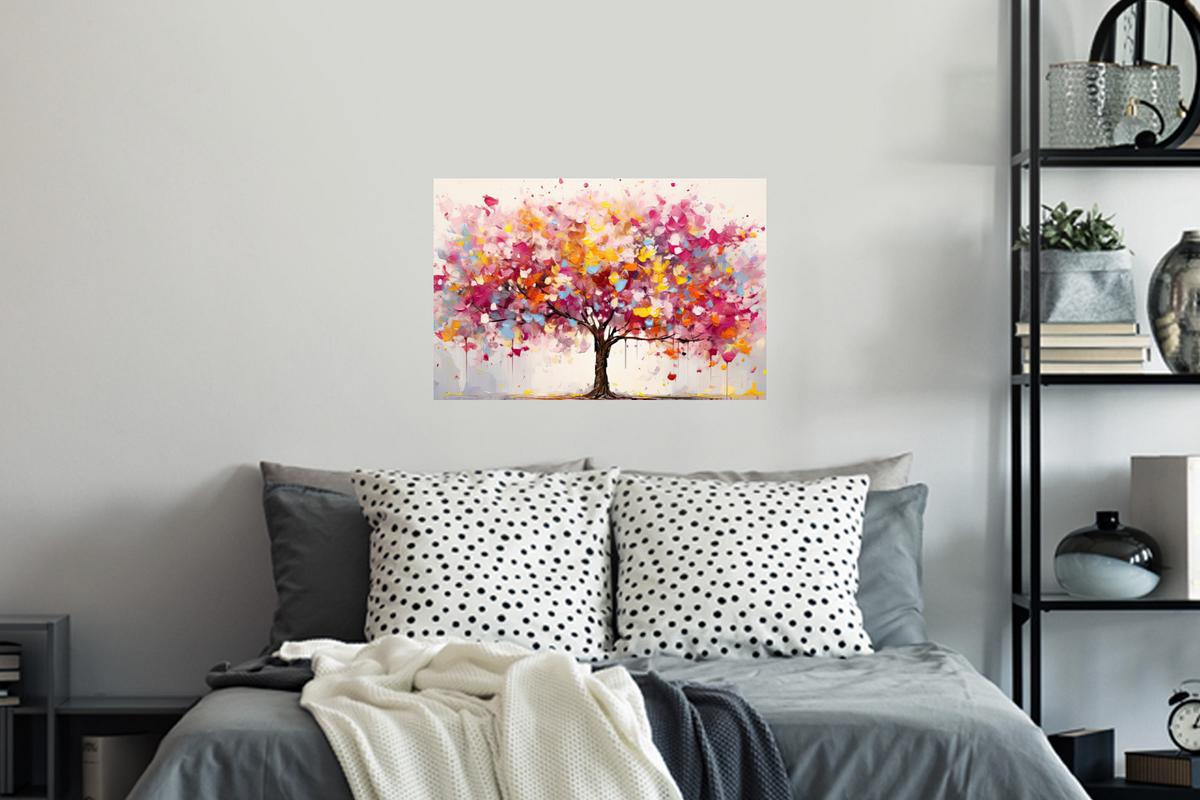 WANDTATTOO Aquarell - Baum - Kunst - Abstrakt Deko Wohnzimmer 60x40 cm - Multicolor, Kunststoff (60/40/0.1cm) - MuchoWow