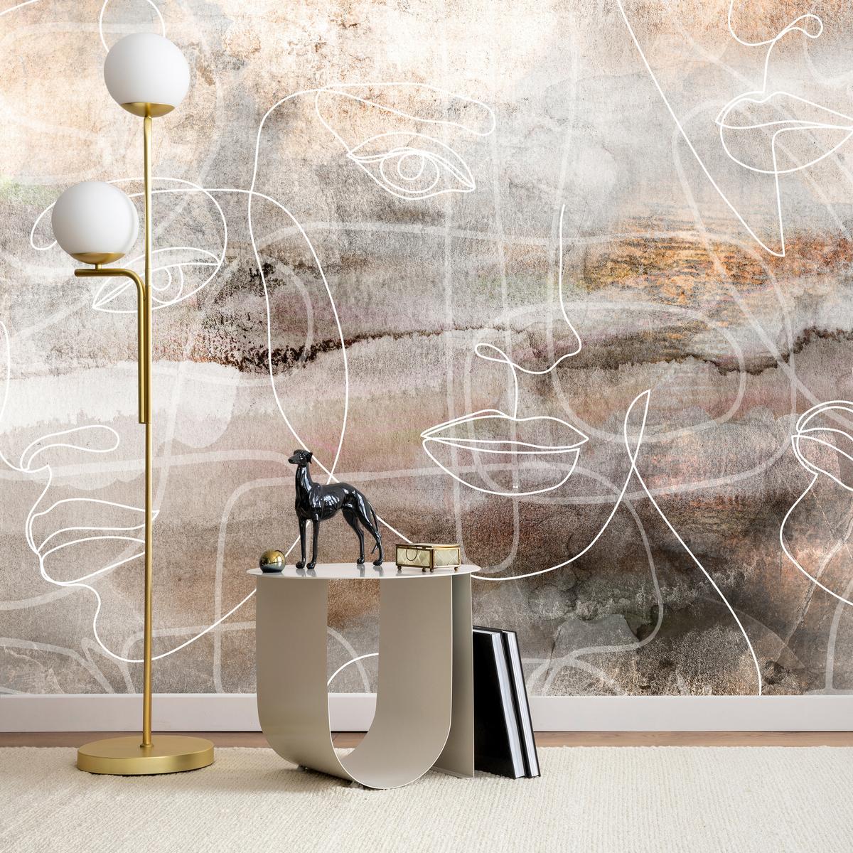 FOTOTAPETE für Wohnzimmer Gesichter Abstraktion 200x140 - Beige/Braun, Papier (200/140cm) - Muralo