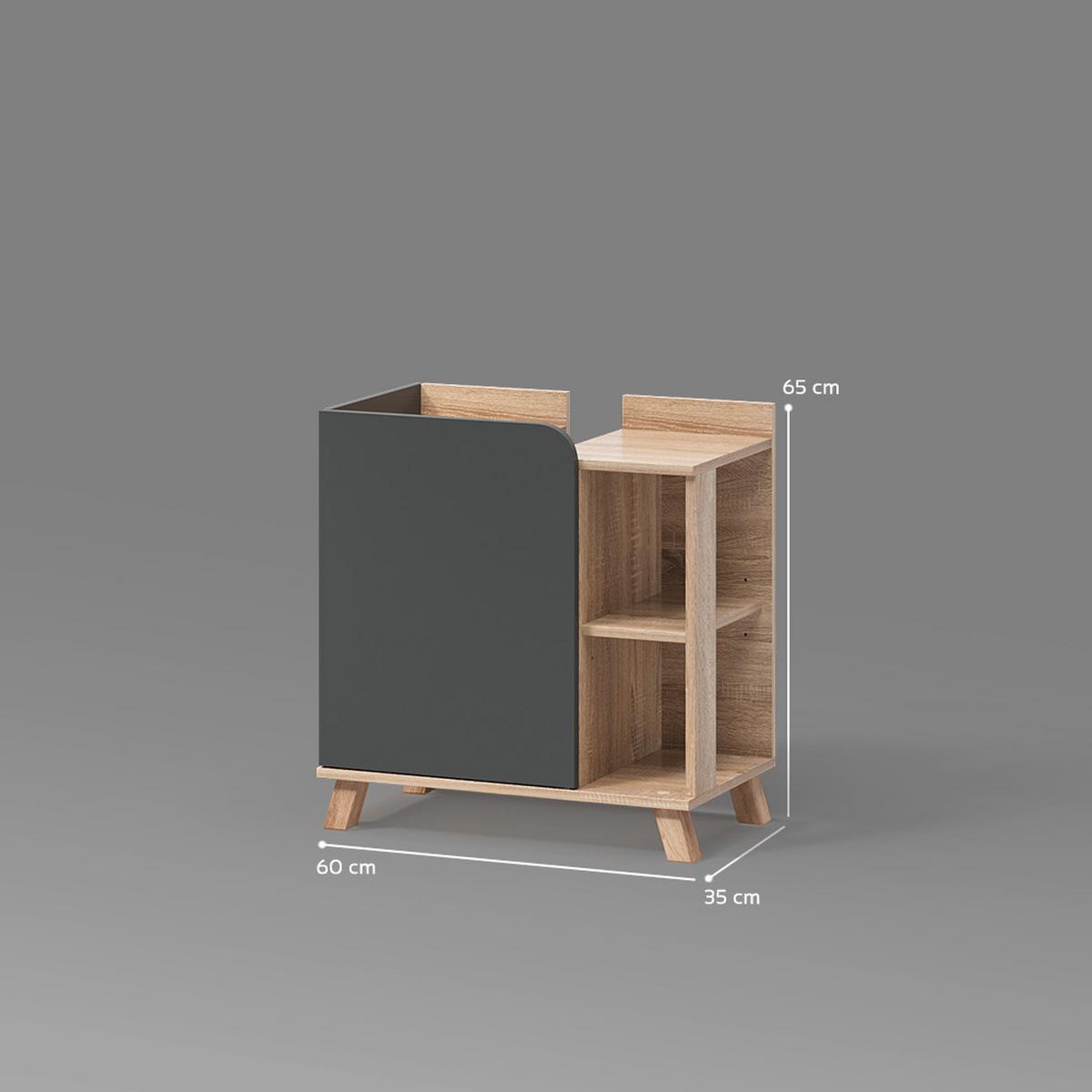 WASCHBECKENUNTERSCHRANK Marano Anthrazit 60 x 65 cm mit Tür und offenen Fächern - Anthrazit, Holzwerkstoff (60/65/35cm) - Livinity®