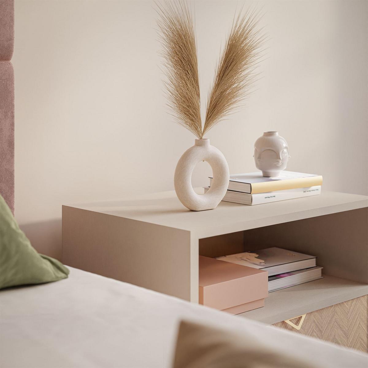 NACHTTISCH ALOE mit Fischgrätenmuster Scandi Sandbeige - Beige, Holzwerkstoff (54/54/38cm) - Lookway
