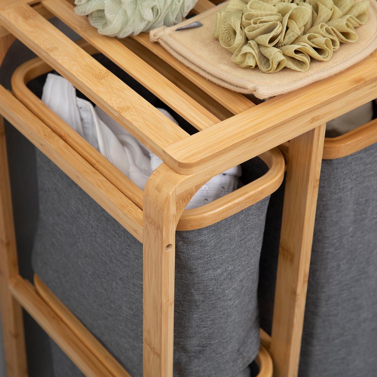 WÄSCHEKORB Wäschebox mit Plattform und 3 abnehmbaren Wäschesacke Wäschesammler - Multicolor, Naturmaterialien (32/69.7/50cm) - HOMCOM