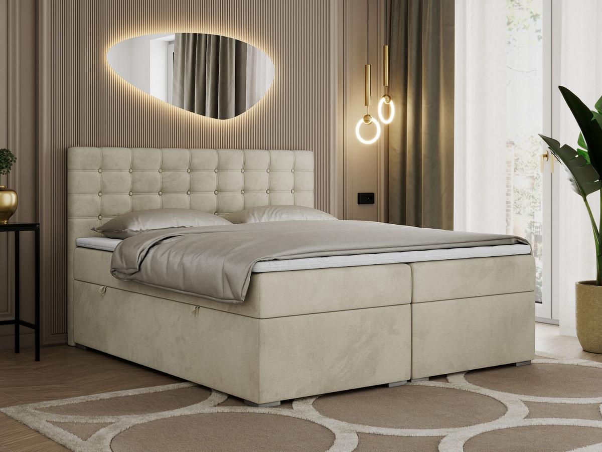 BOXBETT SUSAN 140/200 Beige Velvet - H4 - Beige, Holz/Textil (140/200cm) - MKS
