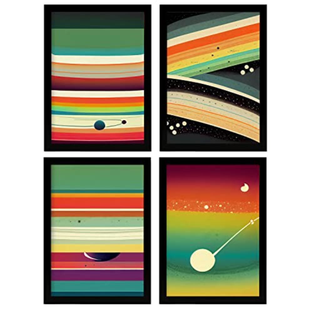 POSTER Set mit 4 Teilt Abstrakt Moderne Galaxien A3 Schwarzer Rahmen - Schwarz, Papier (29.7/3cm) - Nacnic