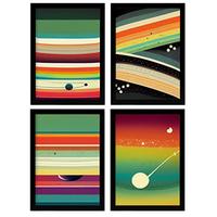 POSTER Set mit 4 Teilt Abstrakt Moderne Galaxien A3 Schwarzer Rahmen - Schwarz, Papier (29.7/3cm) - Nacnic
