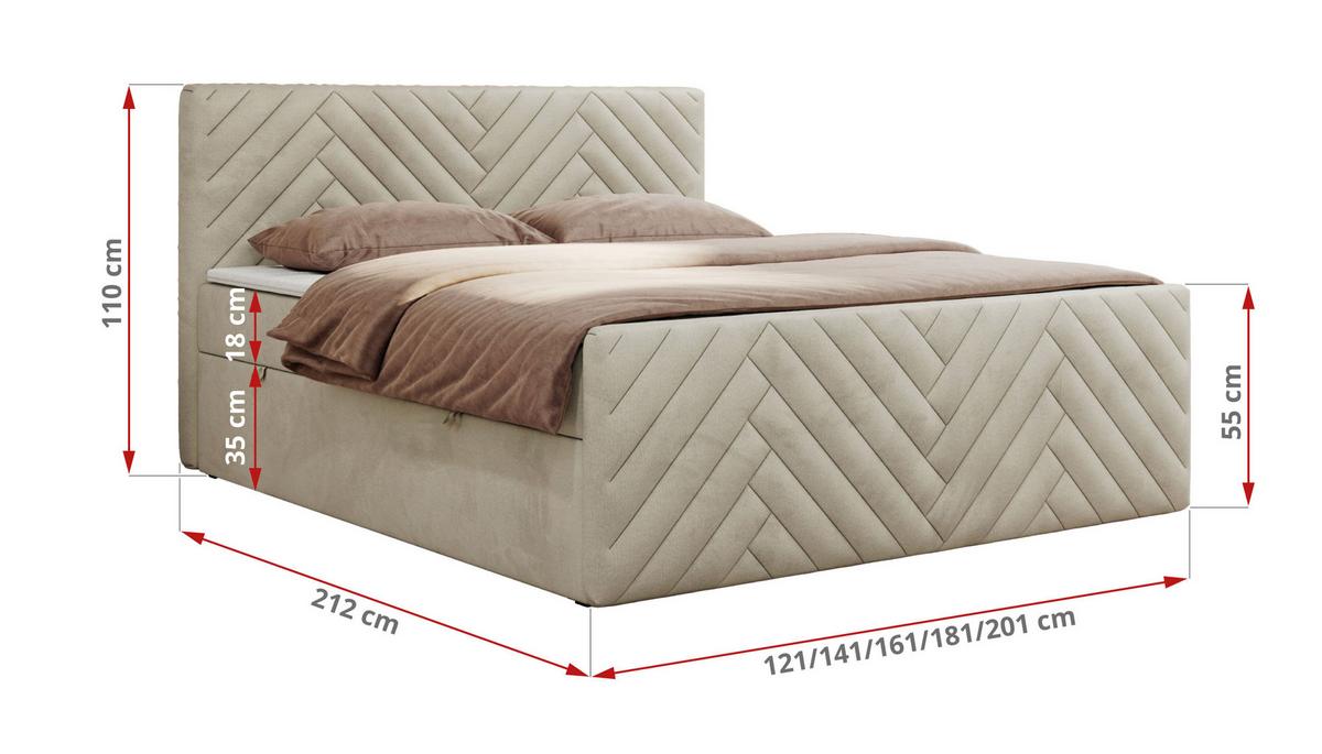 BOXBETT PARIS DUO 120/200 - Beige Velvet - H3 - Beige, Holz/Textil (120/200cm) - MKS