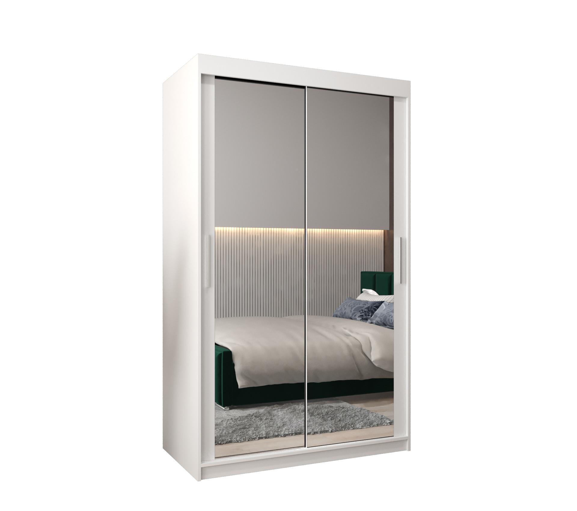 SCHWEBETÜRENSCHRANK 200/120/62 2-türig - Silberfarben/Weiß, Holz/Kunststoff (120/200/62cm) - MÖBEL KRYSPOL