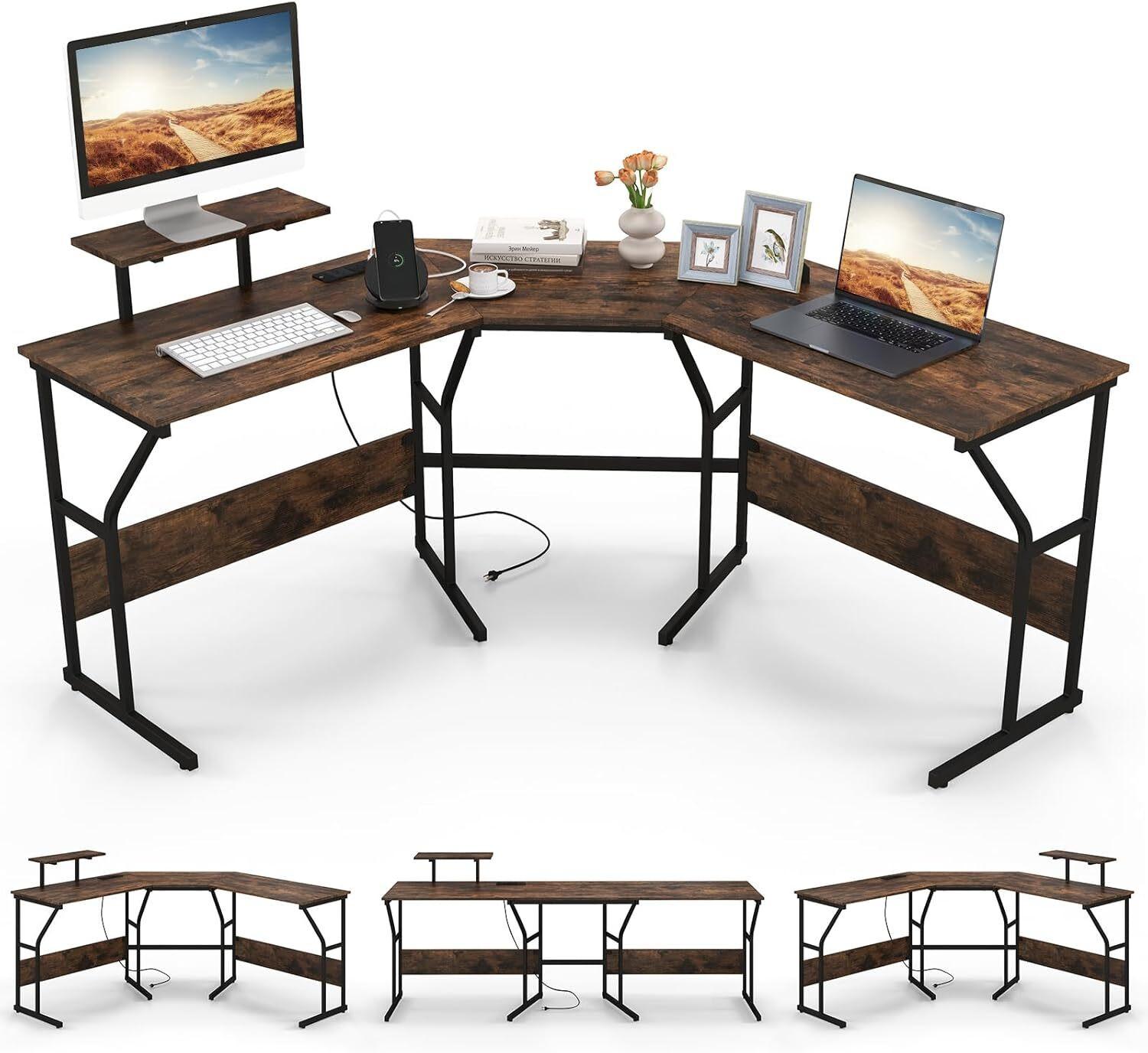 SCHREIBTISCH 91cm Braun - Braun, Holz (148/148/91cm) - COSTWAY