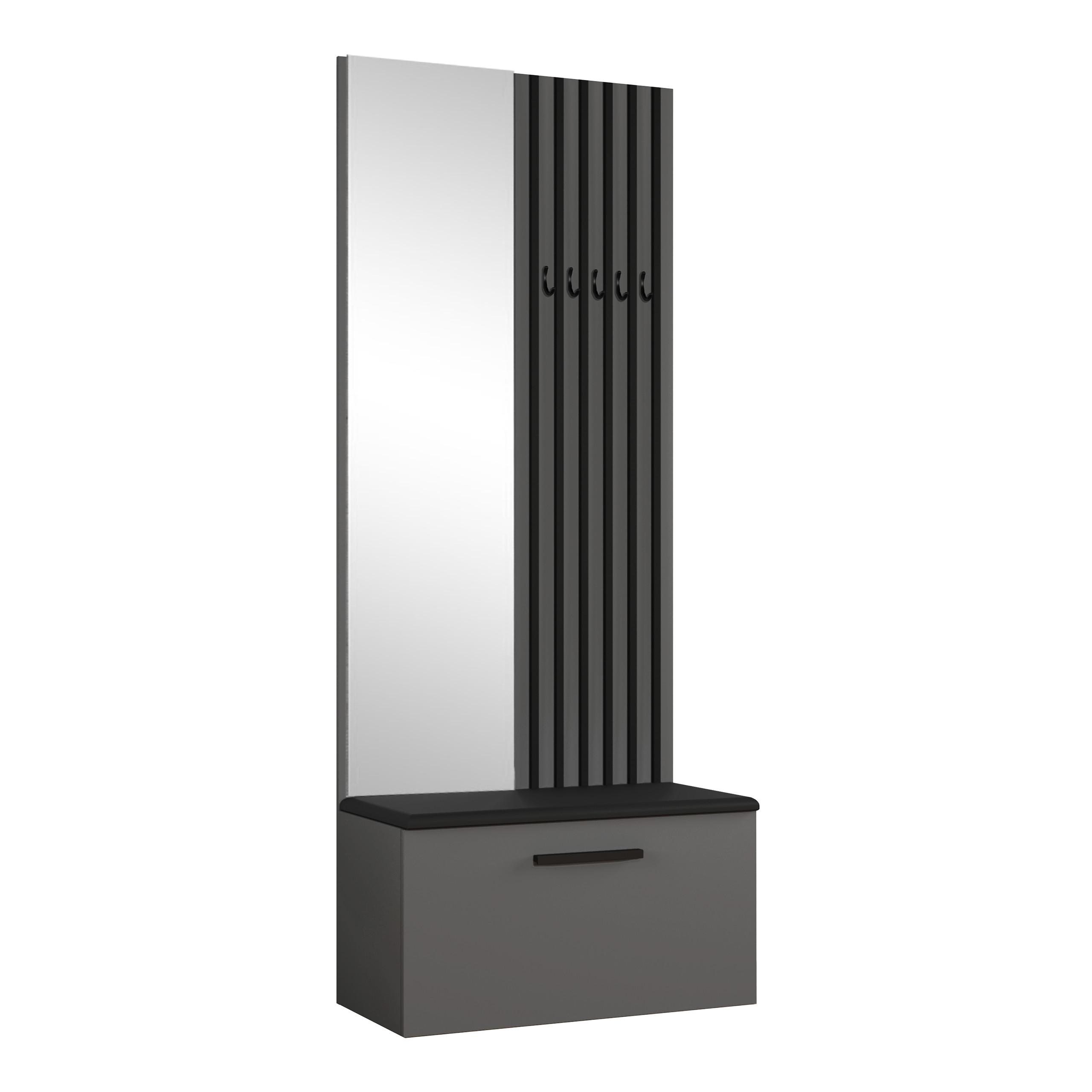 GARDEROBENSCHRANK MODULO 80,6/204/40 cm Modern Garderobe-Set Grau - Schwarz/Grau, Holzwerkstoff (80.6/204/40cm) - MASSENO