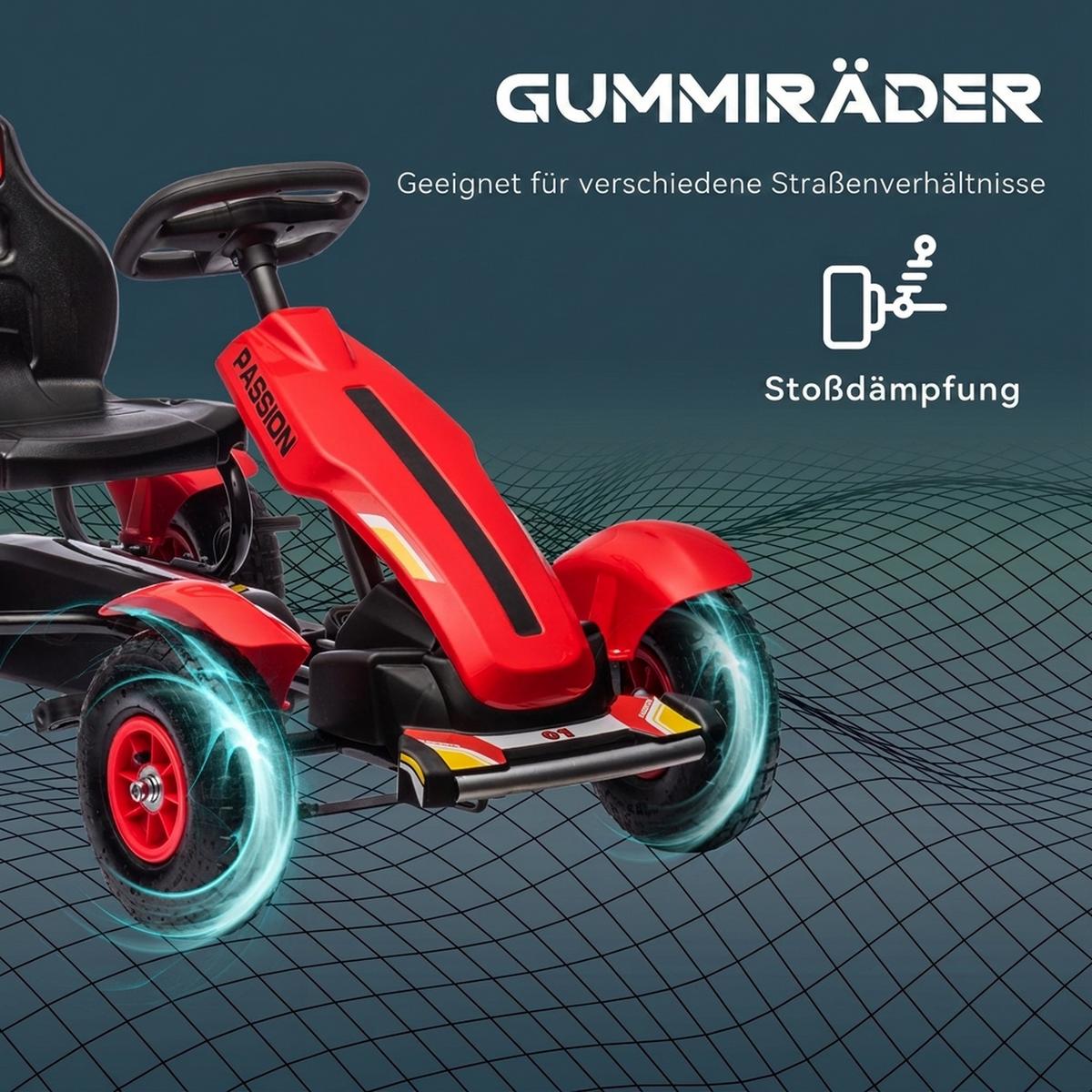 KINDER-GOKART Kunststoff Metall Rot - Rot, Kunststoff (117/58/61cm) - HOMCOM