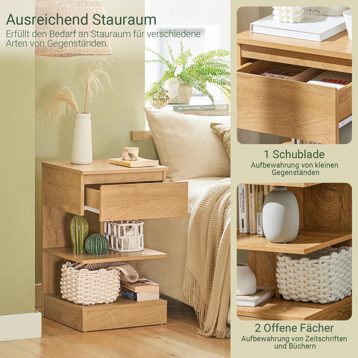 NACHTTISCH Natur - Naturfarben, Holzwerkstoff (39/65/39cm) - SoBuy