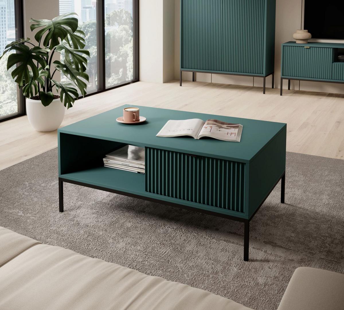 WOHNZIMMERTISCH Vellore Grün / Schwarz 104x68 cm - Grün, Holzwerkstoff/Metall (68/104/46cm) - Selsey