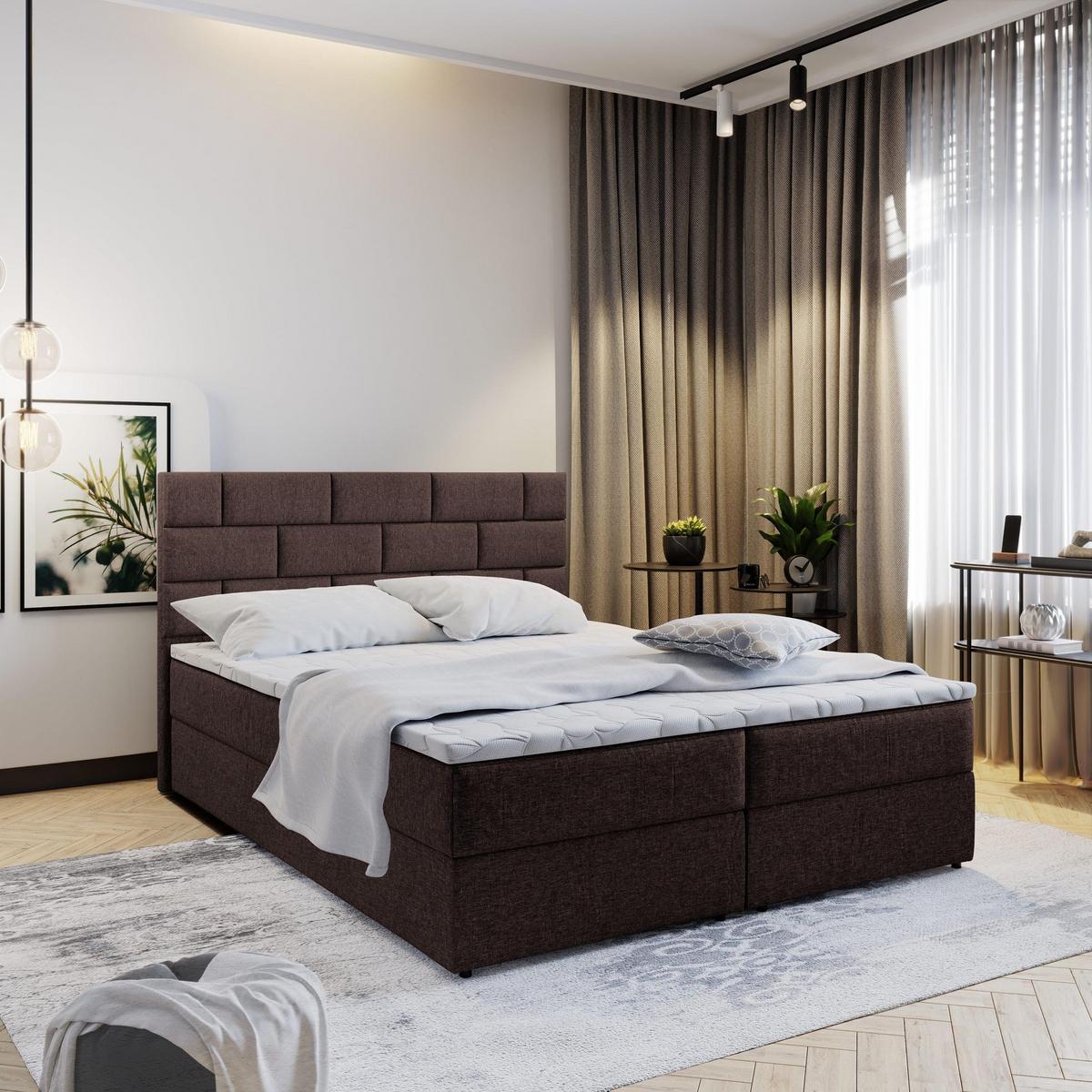 BOXBETT KERLO 140x200 cm mit Matratze und Topper - Braun - Braun, Holz (140/200cm) - MASSENO