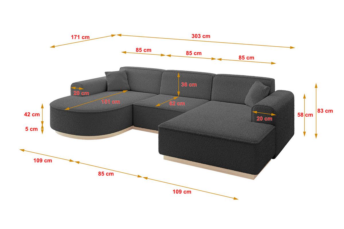 WOHNLANDSCHAFT ARRIO-U1 303x171x83 cm Platinfarben - Platinfarben, Holzwerkstoff/Textil (303/83/171cm) - ALTDECOR