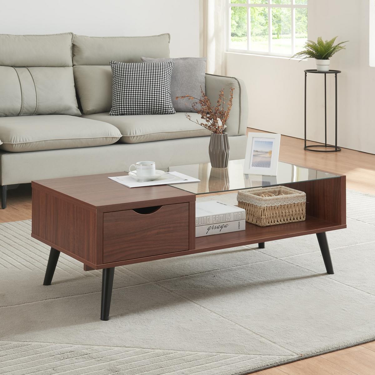 COUCHTISCH Markaryd 110/50/40 cm - Walnussfarben, Glas/Holzwerkstoff (50/110/40cm) - [en.casa]