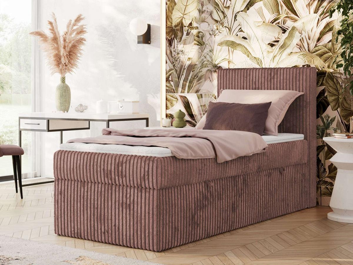 BOXBETT TILIANO 90/200 - Rosa Cord - H3 - Visco Topper - Rechts - Rosa, Textil (90/200cm) - MKS