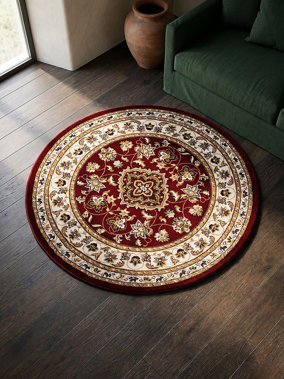 TEPPICH GLAZERT, klassisch-floral, Rot, Ø 133 cm - Rot, Textil (133/133cm) - KADIMA DESIGN