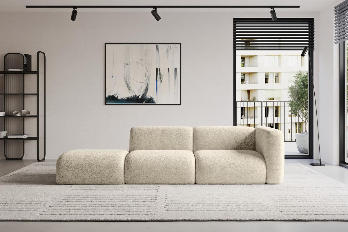 SOFA Ottomane Rechts MIRA-S3 296x89x70 Creme Velours - Creme/Schwarz, Holzwerkstoff/Kunststoff (296/70/89cm) - ALTDECOR