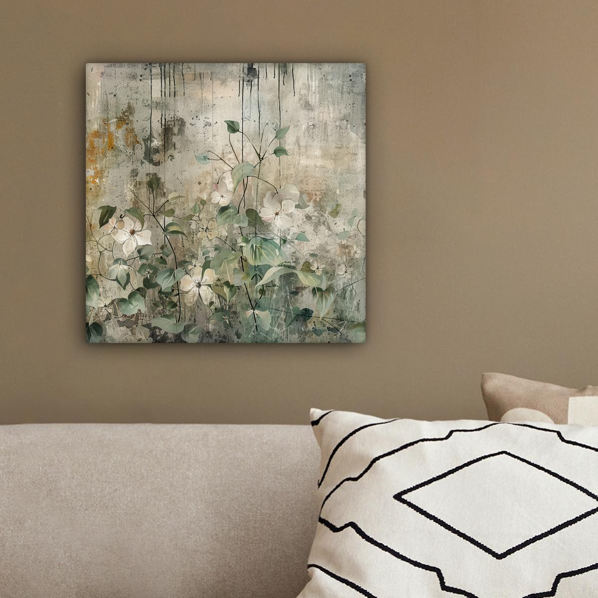 LEINWANDBILD Blumen - Blätter - Abstrakt - Modern Deko Wohnzimmer 20x20 cm - Grau, Textil (20/20cm) - MuchoWow