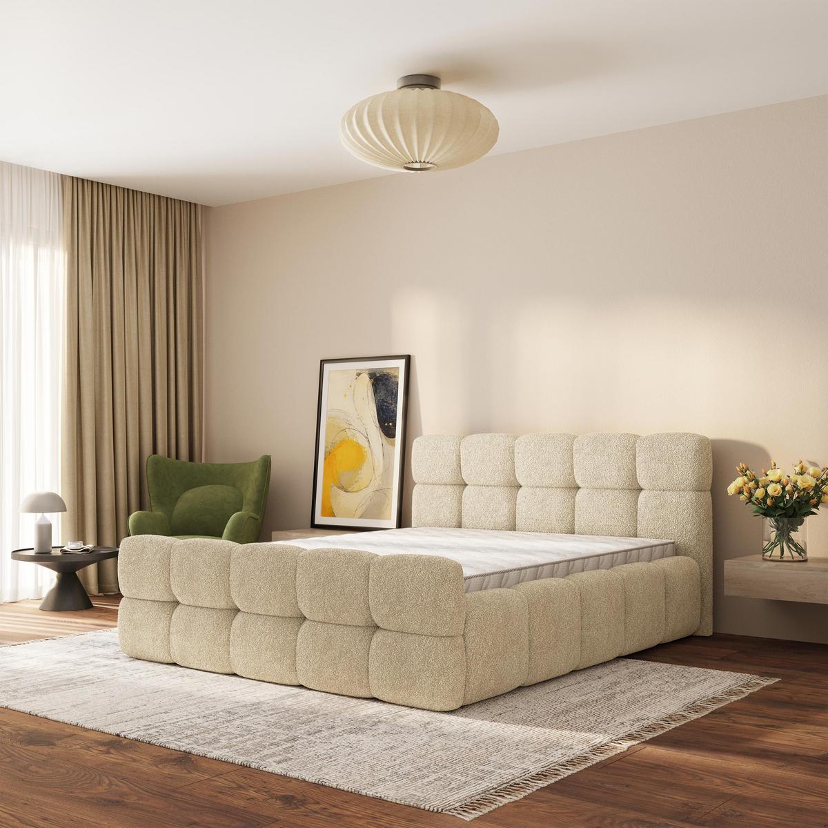 POLSTERBETT ELIZJA 140x200 cm mit Bettkästen - Creme - Creme, Holz (140/200cm) - MASSENO