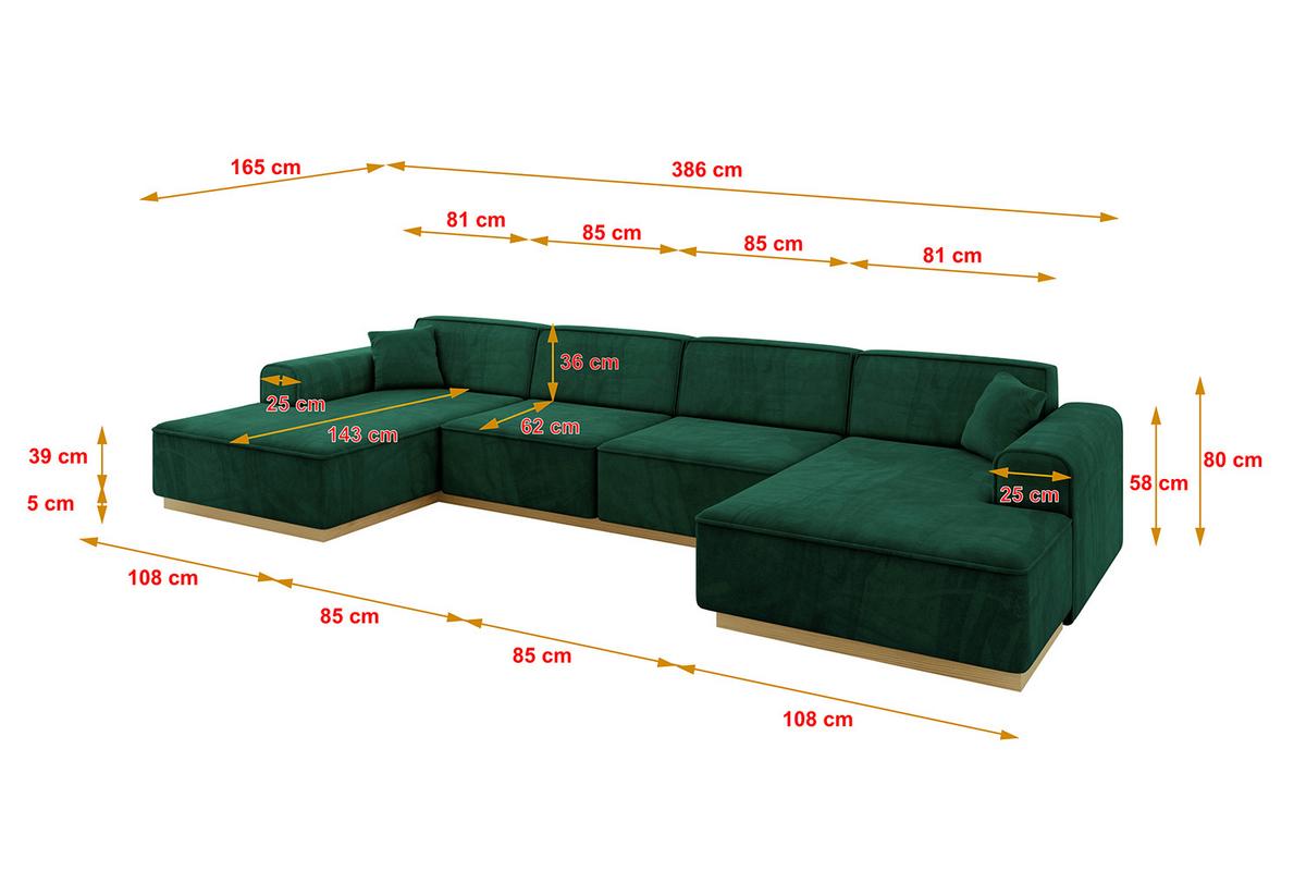 WOHNLANDSCHAFT IREA-U2-v2 - 386x165x80 cm Grün - Dunkelgrün, Holzwerkstoff/Textil (386/80/165cm) - ALTDECOR