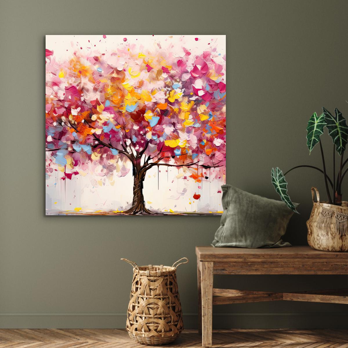 METALLBILD Aquarell - Baum - Kunst - Abstrakt 90x90 cm - Multicolor, Metall (90/90cm) - MuchoWow