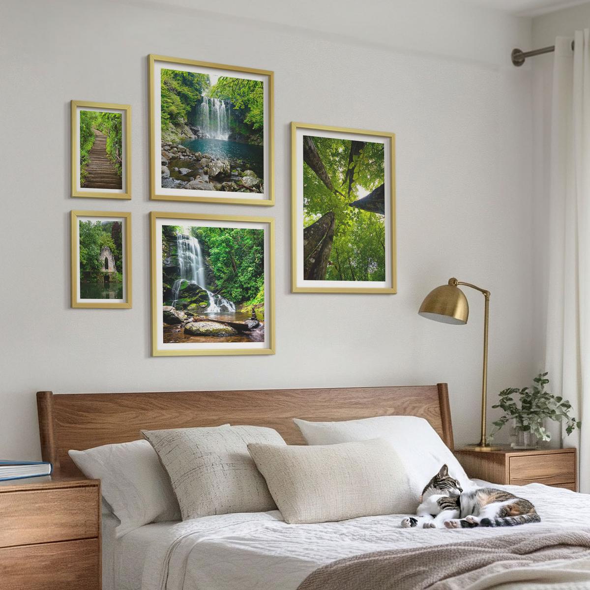 BILDER SET 5er Set - 50x50 cm & 20x30 cm & 40x60 cm Goldrahmen - Denkmäler Europas in warmen Farben - Goldfarben, Kunststoff (40/60cm) - TULUP