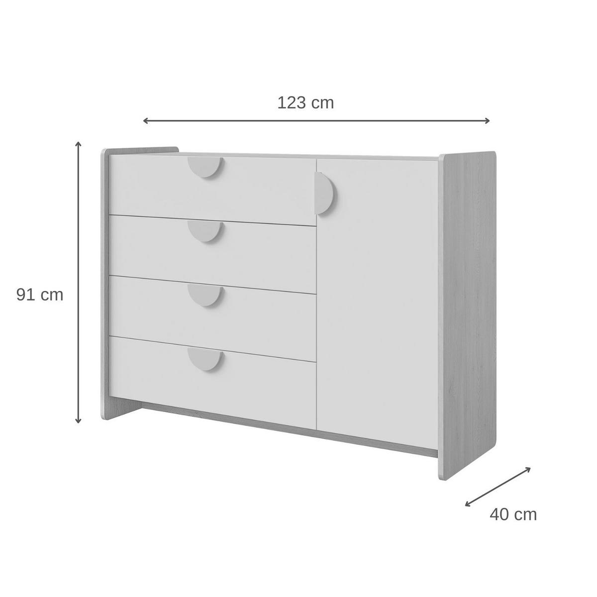 KOMMODE Lena für Jugendliche mit 1 Tür und 4 Schubladen, 120 cm, Eiche Cremona/Macadamia/Puderrosa - Eichefarben/Beige, Holzwerkstoff (123/91/40cm) - Beautysofa