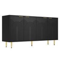 SIDEBOARD schwarz & gold-details mit 4 türen & 3d-rillen-design - Schwarz, Holzwerkstoff (160/80/40cm) - Urban Meuble