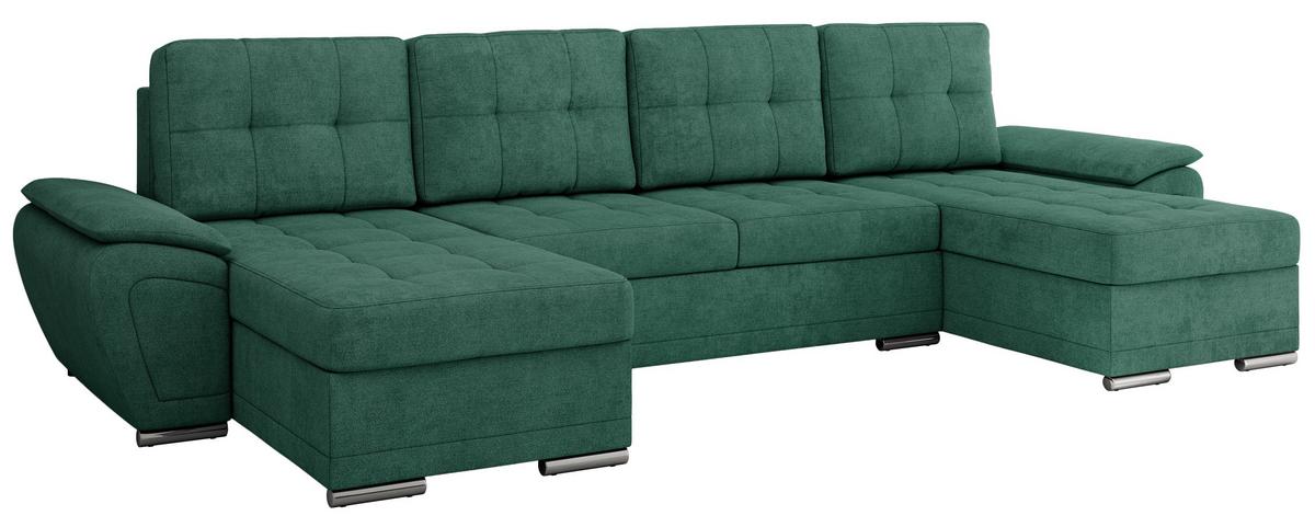 WOHNLANDSCHAFT UMBRIA U Grün Stukture - Grau/Grün, Textil/Metall (336/85/157cm) - MKS
