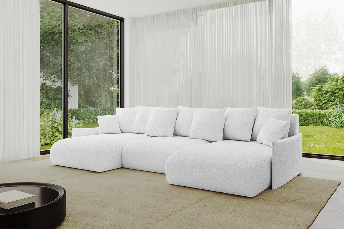 WOHNLANDSCHAFT mit Schlaffunktion und Bettkasten ONESK-U-v1 317x177x72 Weiß Bouclé - Weiß, Holzwerkstoff/Kunststoff (317/72/177cm) - ALTDECOR