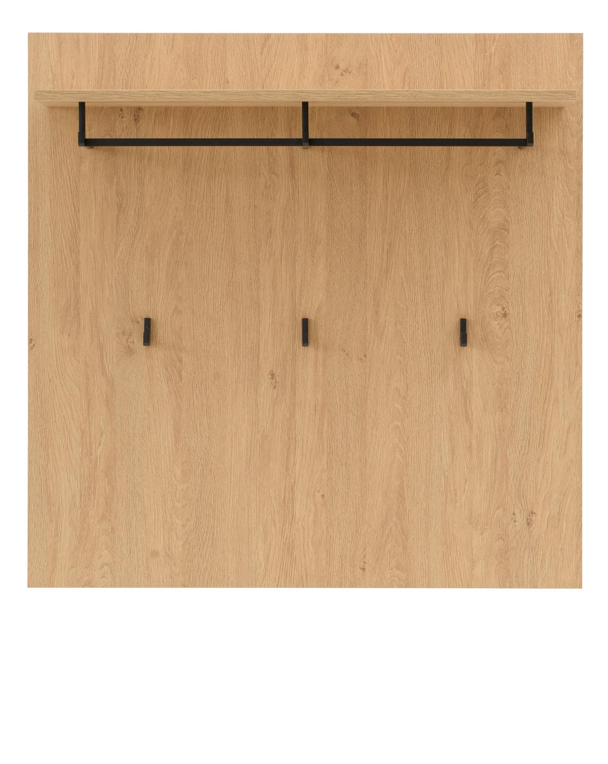 GARDEROBENPANEEL Stone Eiche 90 x 90 cm, Wandgarderobe mit Hutablage - Eichefarben/Schwarz, Holzwerkstoff/Metall (90/90/30cm) - Furn.Design