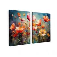 LEINWANDBILD 2er Set Blumen - Bunt - Abstrakt 100x70 cm - Blaugrau, Textil (100/70cm) - MuchoWow