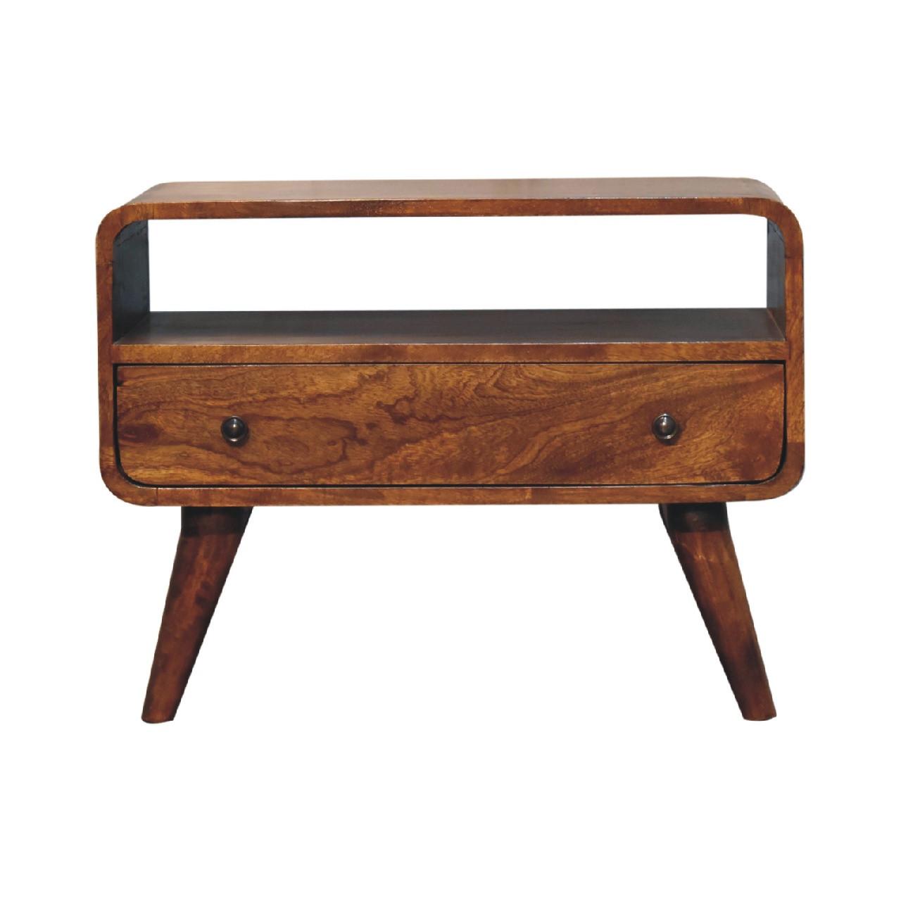 MEDIENUNIT Mini mit gebogener Form, Braun - Messingfarben/Braun, Mangoholz/Holz (60/45/30cm) - Artisan Furniture