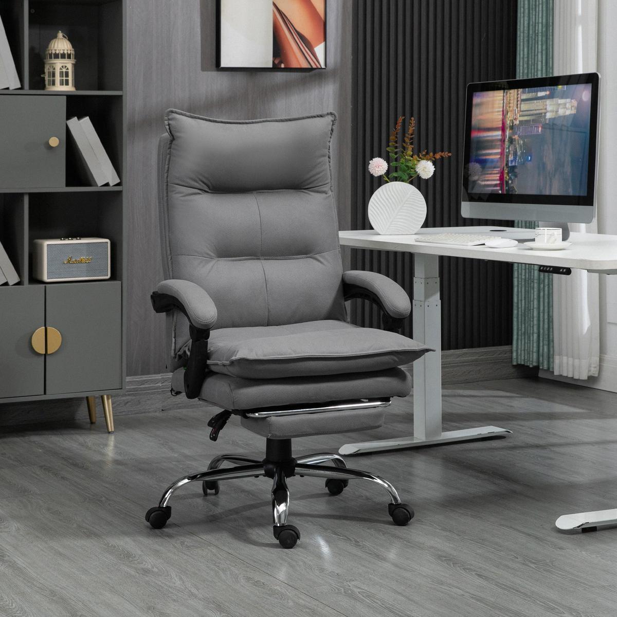 MASSAGE-BÜROSTUHL, Schreibtischstuhl mit Heizfunktion, Liegefunktion, Grau - Grau, Kunststoff (74/121.5/66cm) - Vinsetto