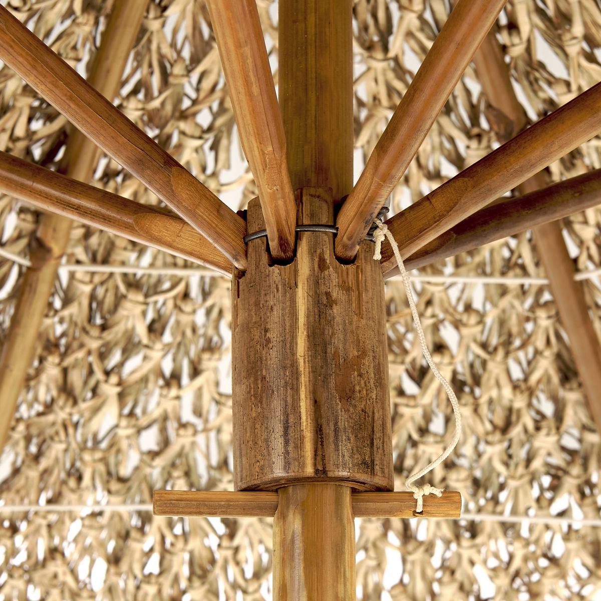 GARTEN BEISTELLTISCH mit Sonnenschirm Bambusholz Seegras Molise - Dunkelbraun, Holz (85/85/76cm) - Beliani
