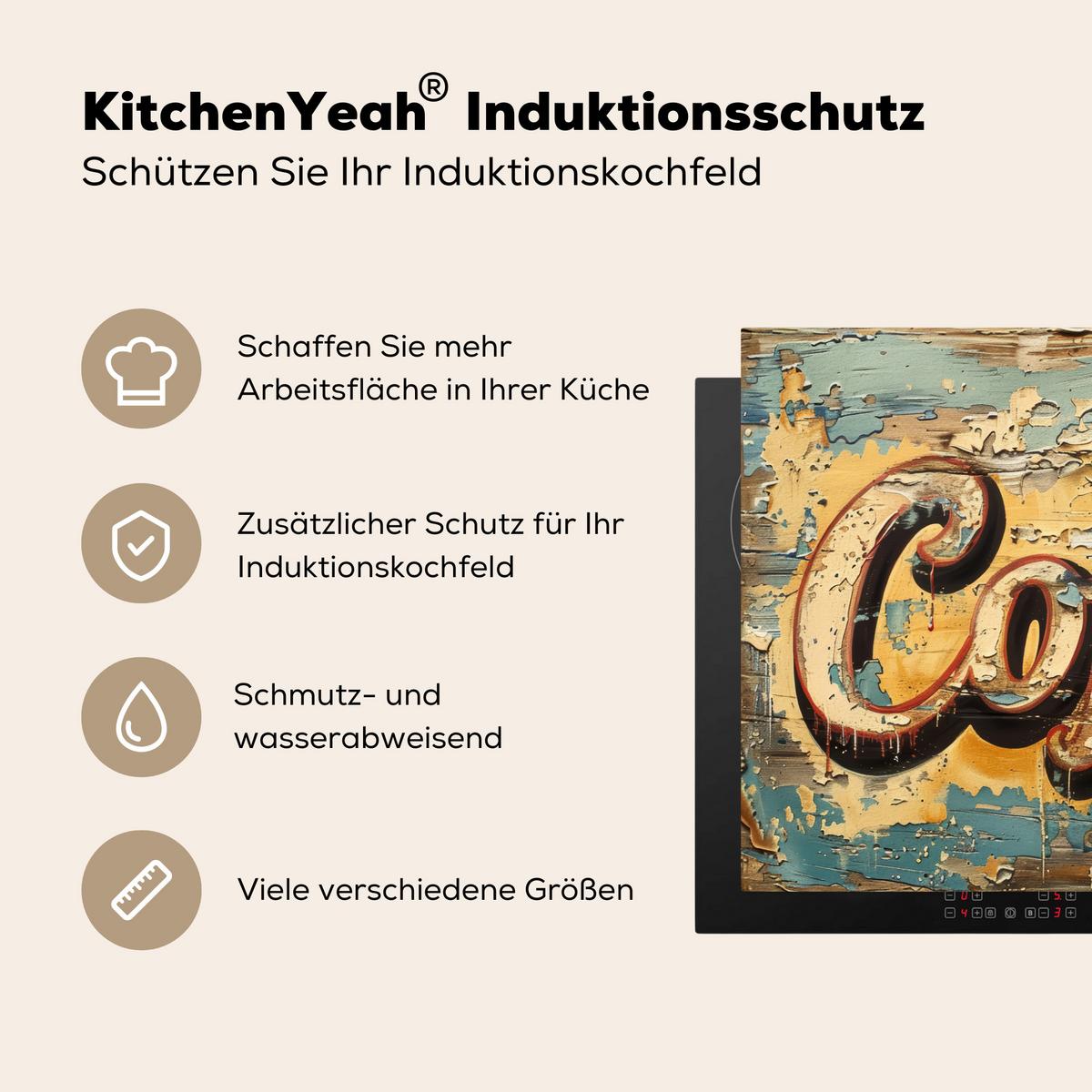 HERDABDECKPLATTE Kaffee - Vintage - Braun - Tasse Ceranfeldabdeckung 80x52 cm - Teakfarben, Kunststoff (80/52/0.2cm) - MuchoWow