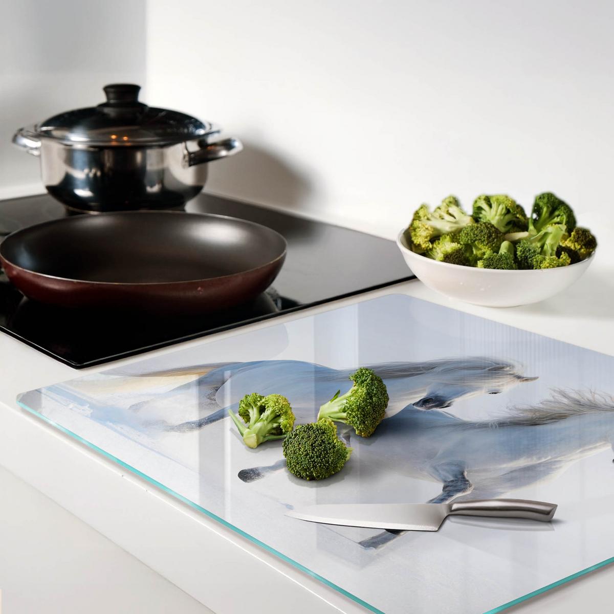 GLASPLATTE 60x52 cm Zwei Pferde Schnee - Pastellblau, Glas (60/52cm) - TULUP