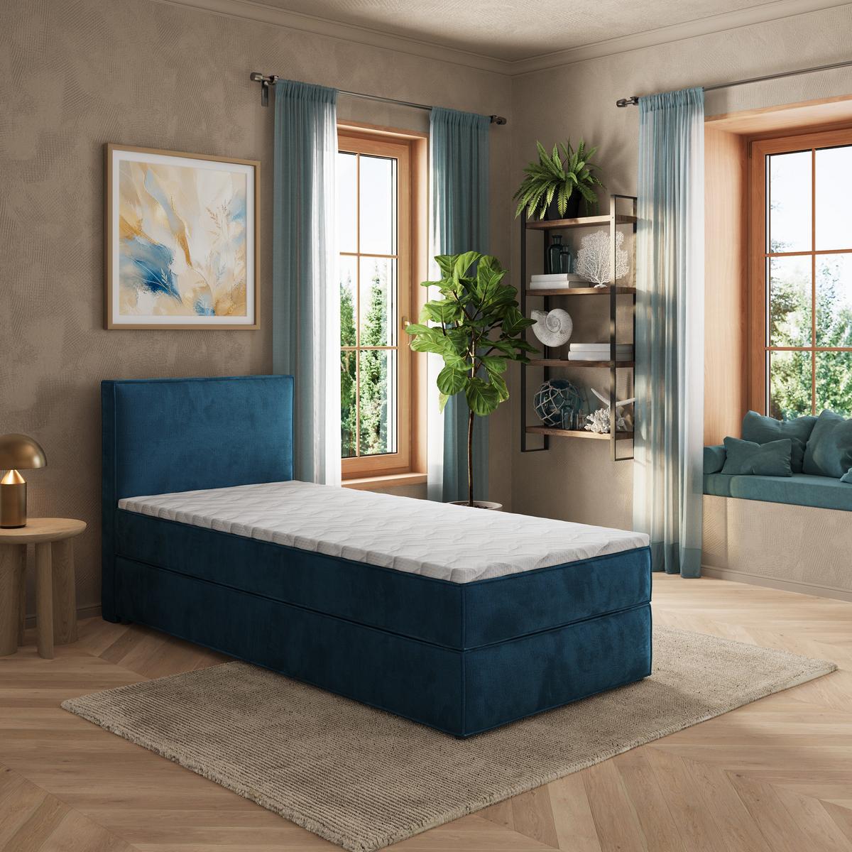 BOXBETT PELLIO 80x200 cm mit Matratze und Topper - Blau - Blau, Holz (80/200cm) - MASSENO
