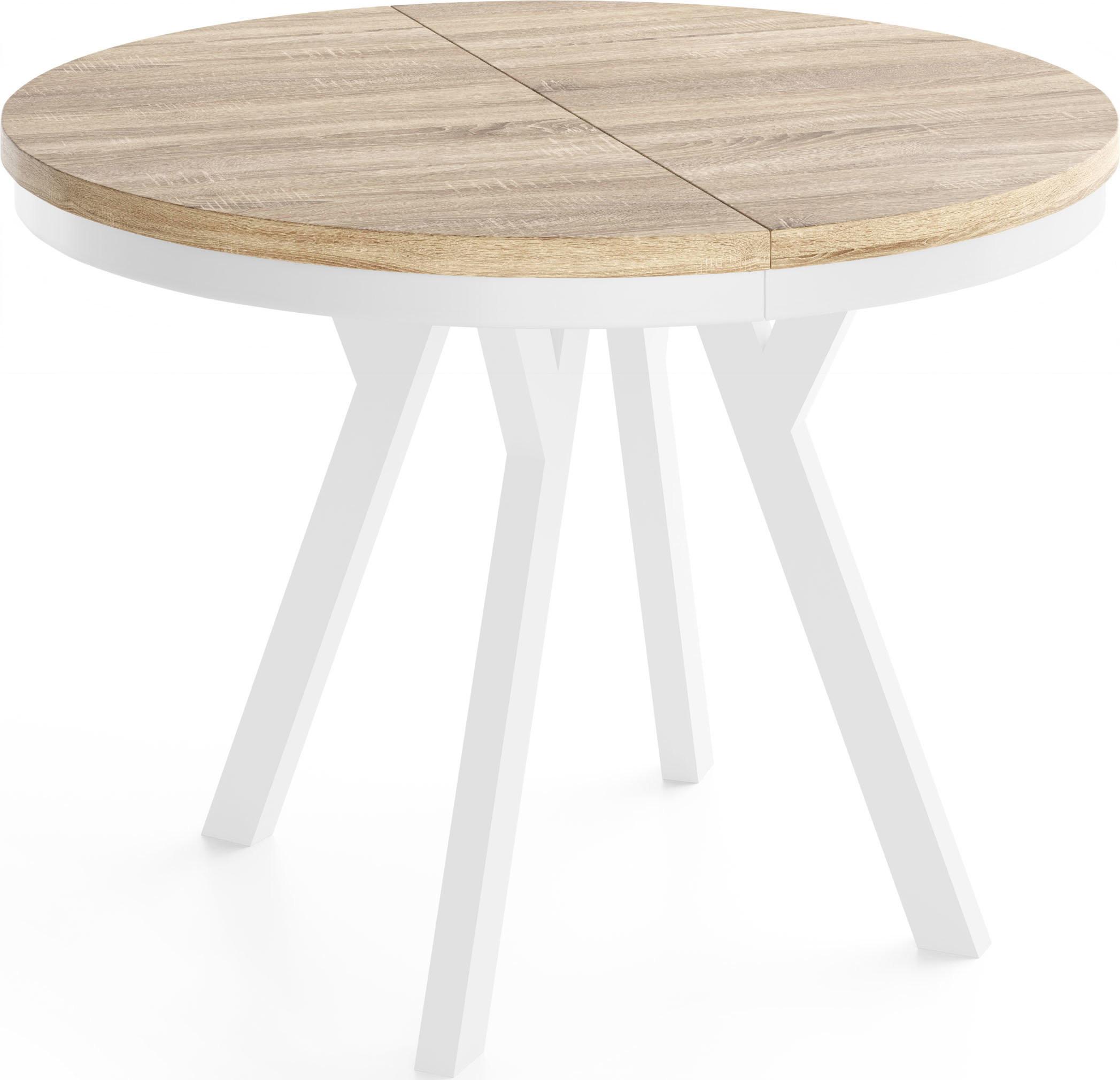 ESSTISCH Vero Neo Weiß rund ausziehbar verlängerbar, Eiche Sonoma Hellbraun 100-200/100/77 cm - Weiß/Sonoma Eiche, Holz/Holzwerkstoff (100/200/77cm) - WFL GROUP