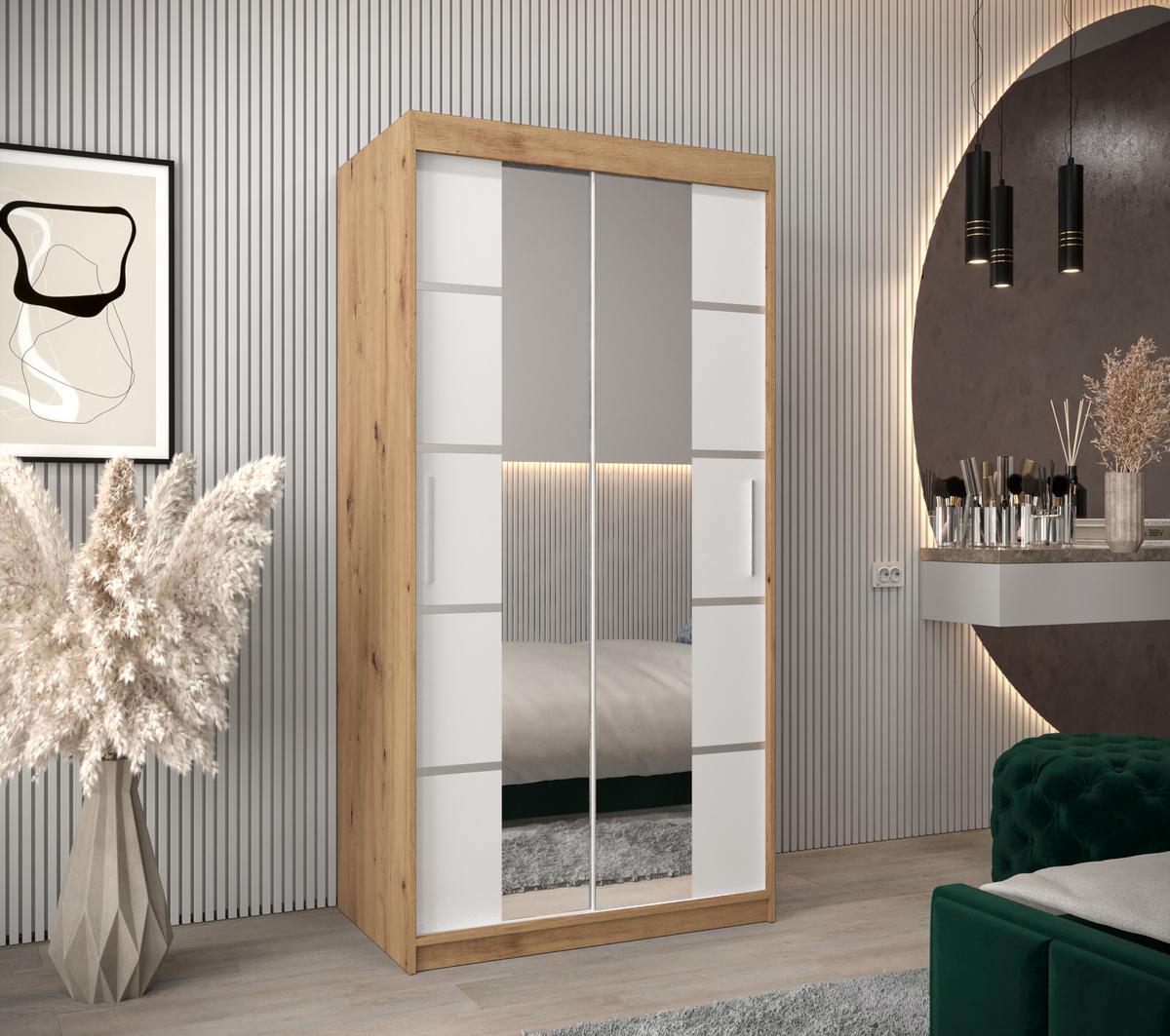 SCHWEBETÜRENSCHRANK 200/100/62 2-türig - Silberfarben/Weiß, Holz/Kunststoff (100/200/62cm) - MÖBEL KRYSPOL