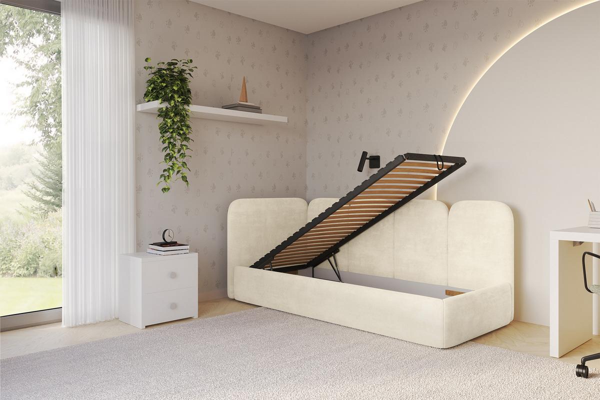 EINZELLBETT Jugendbett mit Bettkasten, Rechts - VELY 80x200 Beige - Naturfarben, Holzwerkstoff/Textil (80/200cm) - ALTDECOR