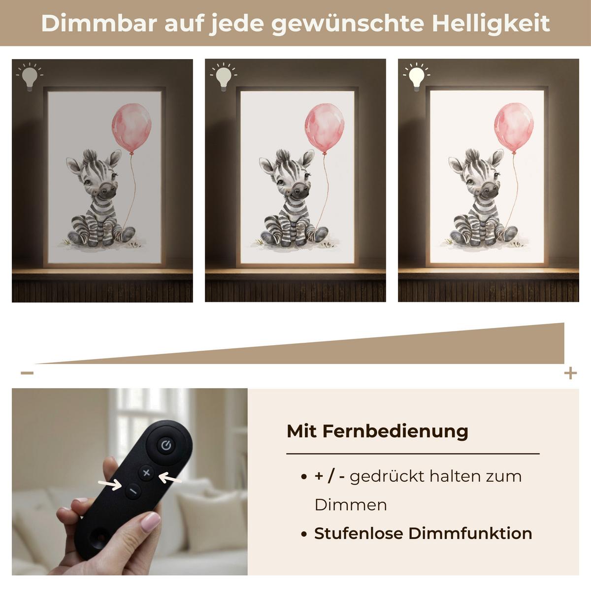 NACHTTISCHLAMPE MIT AKKU Zebra - Baby - Tiere - Rosa Luftballon 40x60 cm - Weiß, Holzwerkstoff (8/40/60cm) - OnlyWow